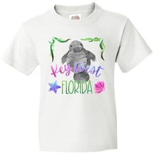 Inktastic Key West Florida Cute Swimming Manatee Youth T-Shirt Summer State City - Picture 1 of 7