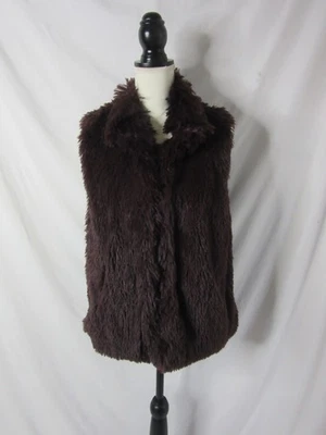 Betsey Johnson Vest Shaggy Faux Fur Dark Brown Satin Leopard Lining Size Large - Image 1 of 4