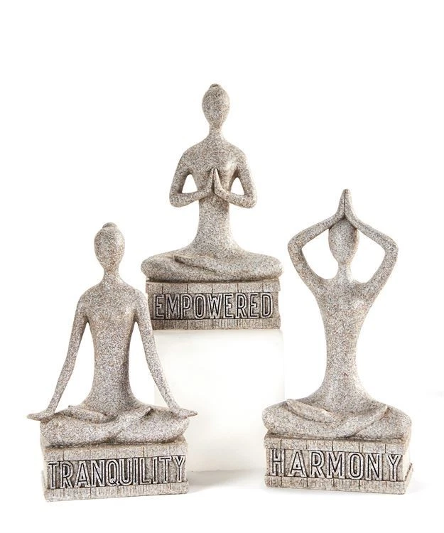 Yoga Figurines Set of 3 with Sentiment Meditate Poly Stone 22 cm high Gray - Изображение 1 из 1