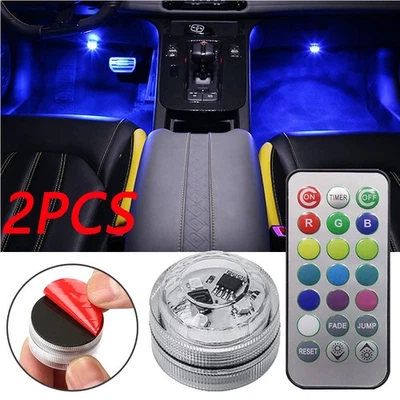 2x LED Lights Multicolor Atmosphere Lamp Remote Control Car Interior Accessories - Image 1 of 4