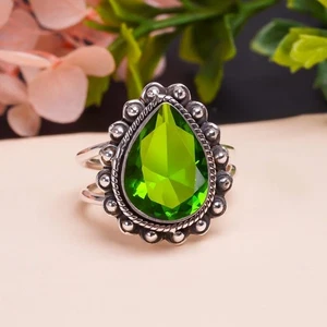 Green Peridot Gemstone Handmade 925 Sterling Silver Jewelry Ring All Size - Picture 1 of 3