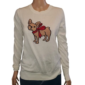 NEW Banana Republic Size M Frenchie French Bulldog with Red Bow Cotton Sweater - Picture 1 of 8