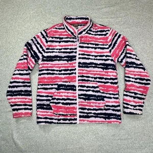 Eddie Bauer Fleece Full Zip Jacket Sweater Girls SZ L 14/16  Pink Blue Stripe - Picture 1 of 13