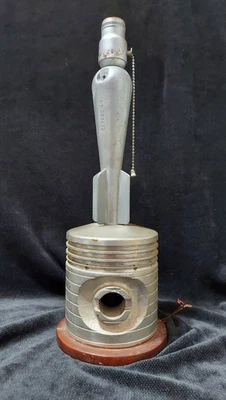 WWI / WWII Trench Art Lamp Practice Bomb & Lynite Piston On Wooden Base - Image 1 of 4