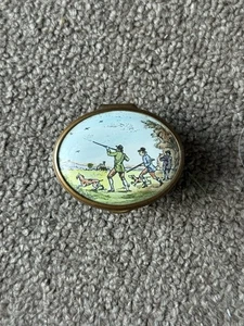 Vintage Bilston und Battersea Fuchs Hunde Jagd Emaille Schmuck Pillendose *siehe Bilder* - Bild 1 von 6
