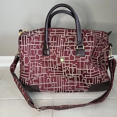 Diane Von Furstenburg Designer Travel Weekender Luggage Bag Burgundy DVF Print  - Image 1 of 4