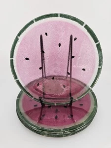 Lot of 4 Vintage Fused Art Glass Watermelon Plates Signed Eggert 1982 MCM Unique - Picture 1 of 5