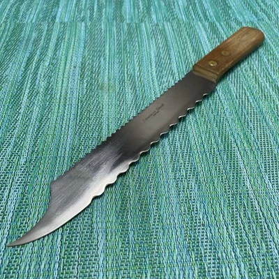 Cuchillo para tallar rebanadas de doble cara de acero inoxidable 8" hoja dentada mango de madera Foto 1 de 4