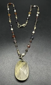 925 Sterling Silber Quarz & Stein Halskette 22" mit abnehmbarem Anhänger 24Gs - Bild 1 von 11