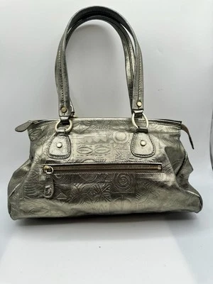 Sigrid Olsen Green Metallic Embossed Leather Satchel Tote Handbag - Image 1 of 4
