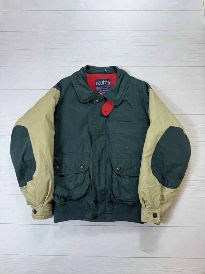 Jaqueta Bombardeiro Vintage Náutica Verde e Bronzeada Masculina Tamanho Médio Fabricada em Taiwan - Imagem 1 de 4