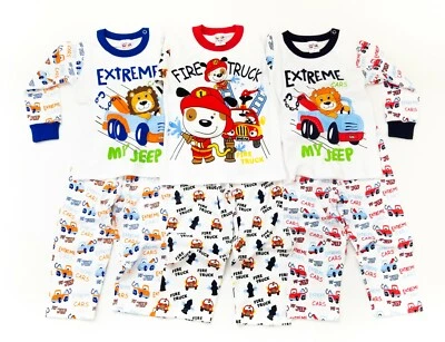 Conjuntos de pijamas masculinos pequenos meninos manga longa roupa de dormir 100% algodão toda localização. - Imagem 1 de 4