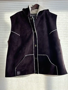 Lauren RALPH LAUREN Women's Hooded Brown Faux Suede Sherpa Lined Vest Size 3X - Picture 1 of 9