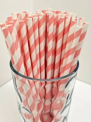 Pajitas biodegradables de papel rosa claro 25/50/100/200 piezas fiesta cumpleaños bebé Foto 1 de 2