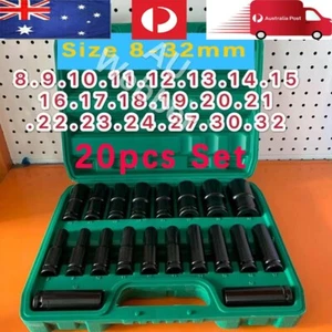 1/2" Drive Metric Deep - 20PCS Impact Socket Set CR-V Steel Metric Sockets - Picture 1 of 9
