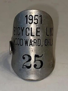 vintage 1951 WOODWARD OKLA Bicycle LICENSE Plate 25 #943 - Picture 1 of 4