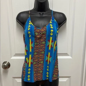 Rory Beca Silk Tank Top Size XS Multicolor Aztec Retro Sleeveless Blouse Shell - Picture 1 of 7