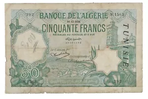 TUNISIA TUNISIE BANQUE DE L'ALGERIE 50 Francs 1936 18-12-1936 P.09 - Foto 1 di 2