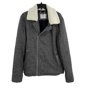 ElevenParis Grey Womens Biker Moto Jacket Shearling Collar Zip Closure Medium - Picture 1 of 7