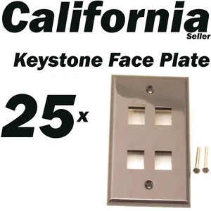 25 Faceplate 4 Port Keystone Jack RJ45 CAT5 CAT5e CAT6 Network Wall Plate Black - Picture 1 of 6