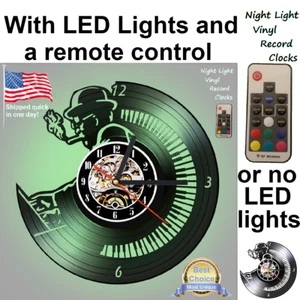 Jazz piano classic vinyl record wall clock w/wo LED back light cd bass bar art - Picture 1 of 8