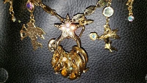 FAB KIRKS FOLLY SUPER RARE All KINDS CHARMS NECKLACE Crystals GOLD PLATE, Box! - Picture 1 of 12