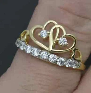 2Ct Round Cut Real Moissanite Heart Shape Engagement Ring 14K Yellow Gold Plated - Picture 1 of 2