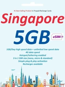 eSIM Singapore 7 Days, 5GB 4G Data, StarHub Network, No SIM, Instant Delivery - Picture 1 of 1
