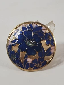 Vintage Round Cloisonne Flower Pendant Floral Enameled Gold Tone - Picture 1 of 6