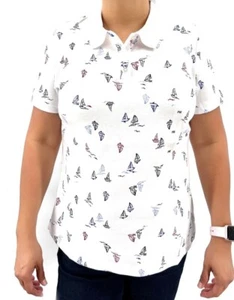 Women's Classic Jersey Petite Sailboat-Print Polo Top White Karen Scott Size PM - Picture 1 of 6