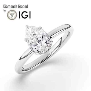 Pear Solitaire Labgrown Diamond Engagement Ring Platinum 1.10 Ct F VS1 - Picture 1 of 22