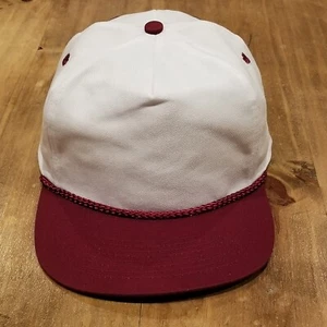 Vintage Blank Hat Cap Snapback Red Maroon White Rope Trucker 90s Golf - Picture 1 of 9