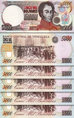 Venezuela 5000 Bolivares 1996, UNC, 5 Pcs LOT, Consecutive, P-75b - Image 1 of 4