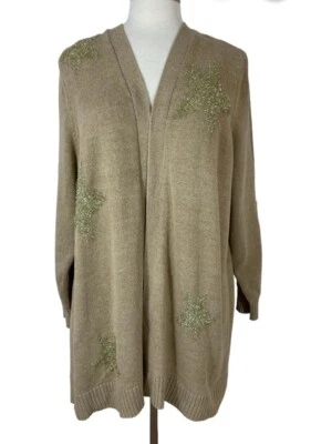 Suéter Lane Bryant Mujer 26 28 Plus Cárdigan Frente Abierto Metálico Dorado Nuevo Foto 1 de 4