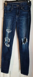 American Eagle Next Level Stretch Jegging Jeans Women's Size 2 Blue Distressed - Picture 1 of 9