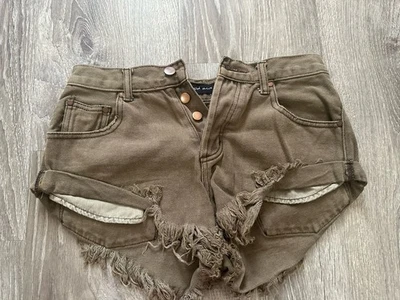 Mustard Seed Women’s Khaki Rolled Denim Cut Off Shorts Size S Used Very Good - Image 1 of 3