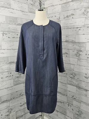 Vince Blue Chambray 3/4 Sleeve Zip Mini Dress Womens Medium Minimalist - Image 1 of 4