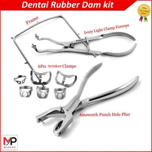 9Pcs Rubber Dam Kit – Ainsworth Punch, Ivory Forceps, Clamps & Frame - Picture 1 of 5
