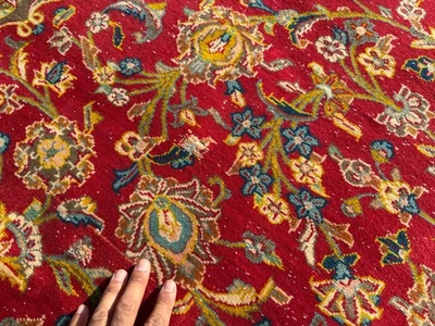 ALFOMBRA ORIENTAL ROJA ANTIGUA 9x12 DE COLECCIÓN hecha a mano tejida a mano azul oro usada 10x13 pies Foto 1 de 4