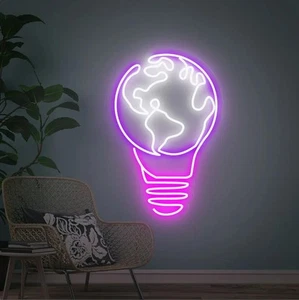 Earth Bulb Neon Sign, Bulb Lamp Neon Sign Light, Neon Bedroom Wall Sign Gifts - Picture 1 of 4