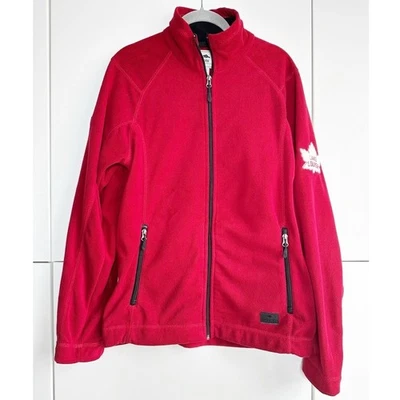 Parches de vellón con cremallera Roots para hombre rojo Lake Louise talla pequeña hoja de arce castor Foto 1 de 4