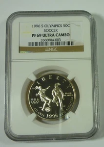 1996-S 50c Proof Olympics SOCCER NGC PF69 Ultra Cameo - Picture 1 of 2