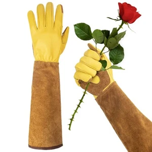 Long Gardening Gloves for Women Thorn Proof Rose Pruning Cowhide Leather - Picture 1 of 7