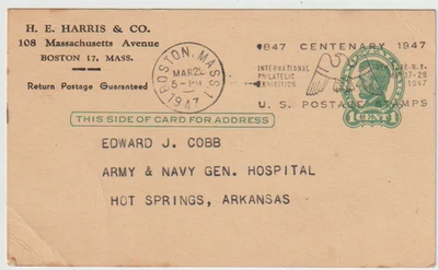 US  UX28 Used to ARMY & Navy Gen. Hospital Hot Springs Arkansas Postal Card - Image 1 of 2