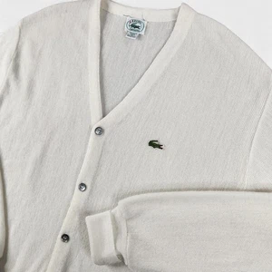 Maglione vintage Izod Lacoste uomo XL bianco cardigan Orlon acrilico made USA anni 80 - Foto 1 di 14
