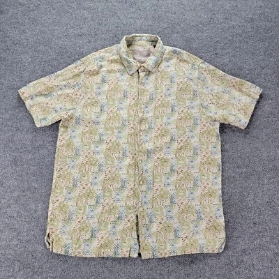 Camisa Margaritaville Para Hombre Grande Verde Playa Seda Lino Campamento Abotonada Hawaiana Foto 1 de 4