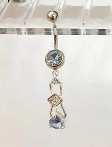 Bauchring ausgefallen Träne blau gemmt Baumeln Marine Stahl  - Bild 1 von 3