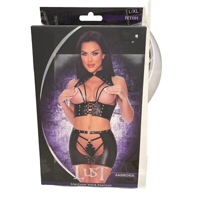 LENCERÍA FETICHE AMBROSÍA LUJURIA. L/XL CHALECO SPANDEX FALDA TANGA NUEVO EN CAJA PRECINTADO Foto 1 de 4