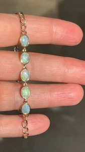 7 Karat Ovalschliff Simulierter Feueropal Vintage Damen Armreif Sterlingsilber 925 - Bild 1 von 3