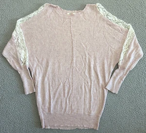 Snidel Sweater Womens Medium Lightweight Pink Wool Blend Ivory Lace - Picture 1 of 19